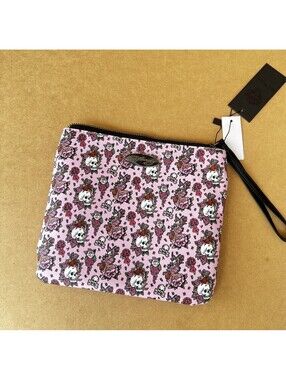 NWT Ed Hardy Wristlet Pouch Pink Tattoo Print Skulls Roses Y2K Clutch Bag New